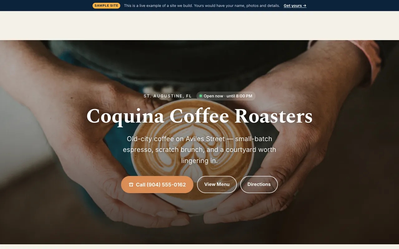 Top of the Growth-tier restaurant & café sample site built by Azuvyn