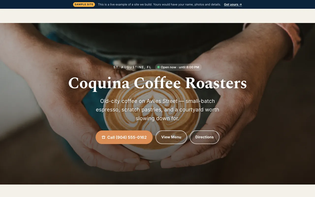 Top of the Launch-tier restaurant & café sample site built by Azuvyn